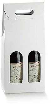 Scatola PORTABOTTIGLIE VINO da 2 posti con Finestre 18x9x38.5cm | VARI COLORI | porta bottiglia 2 vani con manico confezione regalo vino (Bianco Economico)