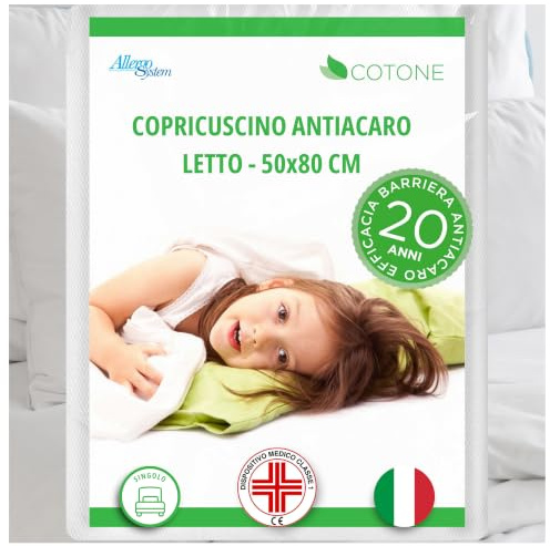 Allergosystem Anti-Milben-Kissenbezug Baumwolle Bettkissen 50 x 80 cm - Medizinprodukt Anti-Milben und Hypoallergen Made in Italy - Cotton Line (50 x 80 cm)