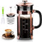 YMMIND French Press Coffee Maker 304 Stainless Steel Coffee Press,with 4 Filters System, Heat Resistant Thickness Borosilicate French Press Glass, BPA-Free Brewed Tea Pot Coffee Plunger(Copper 12oz)