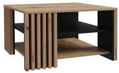 DEINE TANTE EMMA CFTT5150-M624 Couchtisch Cardigan Wohnzimmertisch Akustik Lamellen Artisan Eiche Nb. / Schwarz ca. 80 x 80 cm