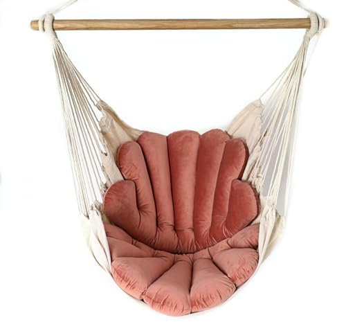 Love Gifts® Hängesessel mit 2 Kissen Muschelform und Deckenhaken-Kit 130/100 cm - 150kg Belastbar, Hängestuhl für Erwachsene & Kinder, Hängesitz Aufhängung Indoor, Farbe rosa