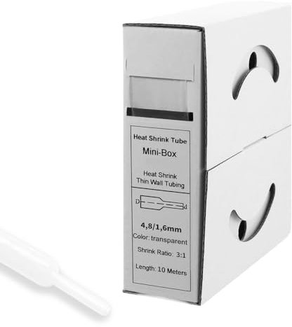 Offgridtec 10m Schrumpfschlauch mit Kleber 4,8 mm > 1,5mm, 3:1 Schrumpfrate, Dual-Wand, Halogenfrei, Flammhemmend, Wasserdichte Kabelisolierung, Leicht zu Schneiden, Inklusive Spenderbox, Transparent