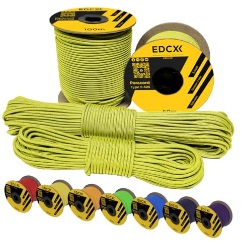 EdcX 3 mm Nylon Paracord 425 (15, 30, 50 and 100m) – 3 mm Type II, 100% Nylon Rope, 3 Strand Rope, 3 mm Nylon Rope in Many Colors (Sofit Yellow, 15 m)