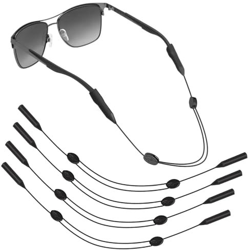 4 pezzi Universale Silicone Elastico Sport Occhiali Cinturino, Catena Occhiali Regolabile, Sport Impermeabile Occhiali Cinturino Occhiali da Sole Accessori Occhiali per Donne, Bambini, Uomini (Nero)