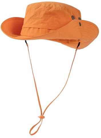 Comhats Sonnenhut Damen UV Schutz 50 mit Pferdeschwanzloch Faltbar wasserdichte Safari Hut Herren Outdoor Wanderhut Boonie Hat Breitkrempe tropenhut Sonnenhut zum Angeln Orange M/L 57-60CM
