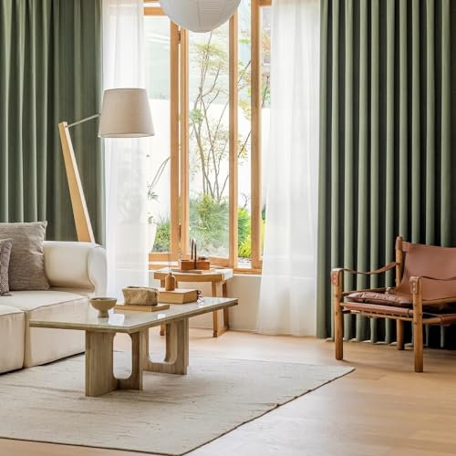 Epinki Vorhang Motiv Blickdicht Grün 2er Set, Jacquard Einfarbig Vorhänge Gardinen Schlafzimmer, Ösen Vorhang Muster Modern Chenille für Deko Wohnzimmer Schlafzimmer, Jeder B 107 x H 229cm