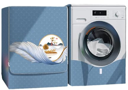 Odot Funda Lavadora Exterior Impermeable, Universal Antipolvo Cubierta para Lavadora y Secadora Carga Frontal, Funda de Protección Solar con Cremallera (Pluma Azul,L (7-8kg))