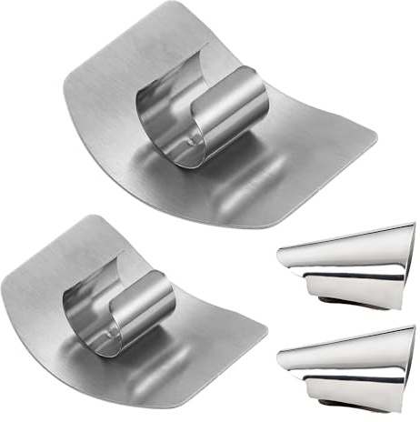 NCOALE Fingerschutz Schneiden aus Edelstahl, 4 Stück Küchenfingerschutz Set küche Sicherer Messer-Schneideschutz Einstellbare Zweibelhalter Fingerschutz Küchenwerkzeug