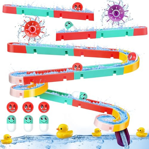 OSDUE Badewannenspielzeug, Badespielzeug Wasserspielzeug Kinder, Badespielzeug mit Kugelbahn und Saugnapf Spielzeug, Badewannen Spielzeug Geschenk für Kinder ab 3 4 5 6 Jahre