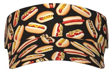 Fun Food Hot Dogs, verstellbare Polyester-Sportvisierkappe für Damen und Herren, ideal zum Laufen, Tennis und alle Jahreszeiten, Schwarz, Schwarz, Einheitsgr��e