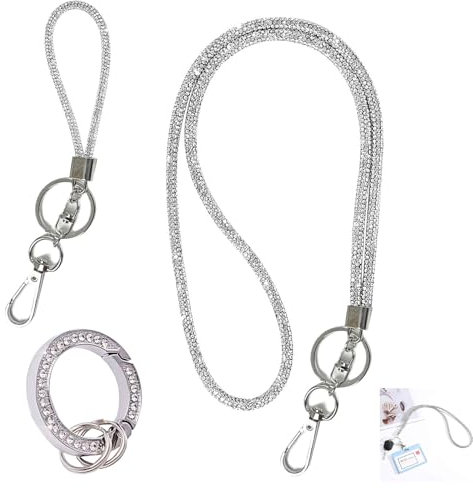 2 Stück Schlüsselbänder,Schlüsselbänder zum Umhängen,Schlüsselanhänger Glitzer,Schlüsselband mit Sicherheitsverschluss,Bling Strass Kristall Schlüsselbänder für Büroangestellte (Lang und Kurz)