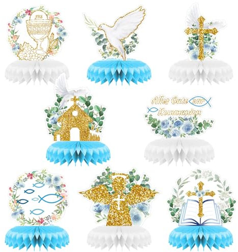 8 Stück Taufdekorationen Erstkommunion Wabenaufsätze Eucharistischer Gott Segen Tischdekoration Taufe Kreuz Taube Dekoration für Babyparty, Taufe, Party, Dekoration, religiöses Zubehör