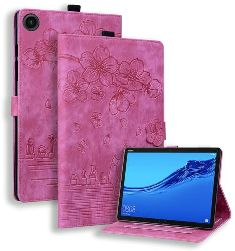 TEDTIKJT Custodia per Samsung Galaxy Tab A8 10.5 Pollici 2021 (SM-X200/X205) Tablet Custodia PU Pelle Libro Cover con Supporto Magnetica Protettiva Cover per Galaxy Tab A8,Stile Gatto Sakura Rosa