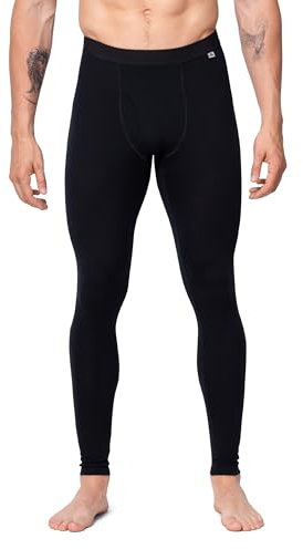 DANISH ENDURANCE Merino Funktionshose Herren, Premium Unterwäsche, Lange Unterhose, Temperaturregulierend, Mit Eingriff oder ohne Schwarz L