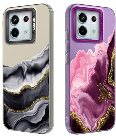 Tedyhulle 2 Pezzi Cover per Xiaomi Redmi Note 13 Pro 5G/POCO X6 5G 6,4, Disegni Marmo viola Glitter Lussuoso Custodia, Copertura posteriore dura del PC Bumper Custodia protettiva antiurto