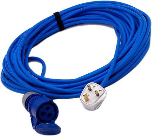 Heavy Duty Caravan Motorhome Hook Up Cable, 13A Plug to 16A Socket, 240V Mains, Blue, Various Lengths (5M)