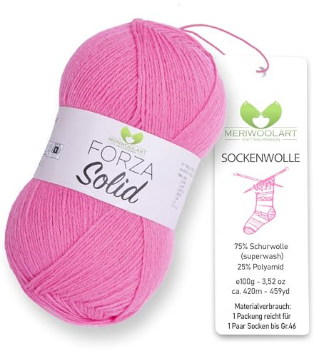 MeriWoolArt® Sockenwolle 4-fädig – 100g Merino Wolle Garn zum Stricken & Häkeln, 75% Schurwolle (superwash), 25% Polyamid, 420m – Ideal für Socken für Herren und Damen, Pullover & Cardigans 4642