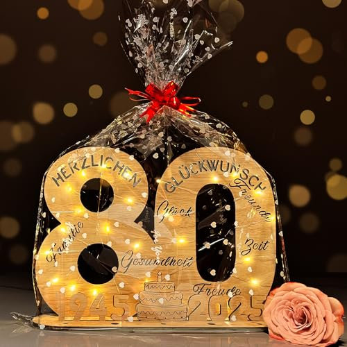 YUNLI Holz-Schild Gästebuch, 80 Geburtstag Frauen & Männer, 80 Geburtstag Jubiläum, 2025 Holzschild Gästebuch Geburtstag als Personalisierbares Geschenk, Deko Zahlen 80 Jahre mit Jahreszahlen