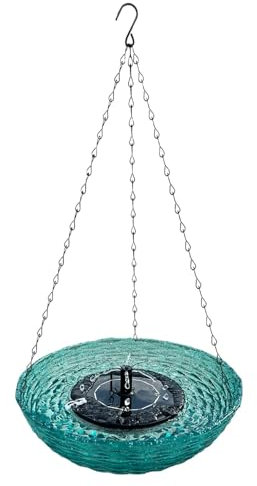 Dreuhuing Cuenco de Agua para pájaros, baño para pájaros al Aire Libre - Fuente de Agua con estación de comedero para pájaros,Fuente Solar Bomba Fuente de colibrí, burbujeador de baño de pájaros al