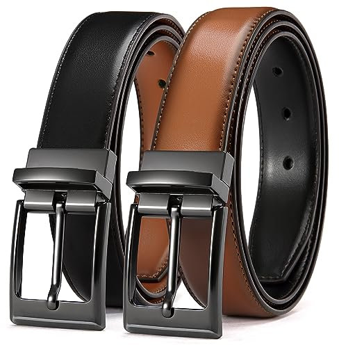 CHAOREN Gürtel Herren Leder 1 Stück, Ledergürtel Herren Reversibel Ein Braun Schwarz 32mm, Männer Wendegürtel Beidseitig für Anzug Business und Jeans