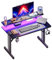 Grandder 100 cm Gaming Desk with LED Lights & Power Outlets, Computer Desk with Monitor Stands, Gamer Table with Hook and Cup Holder, Black