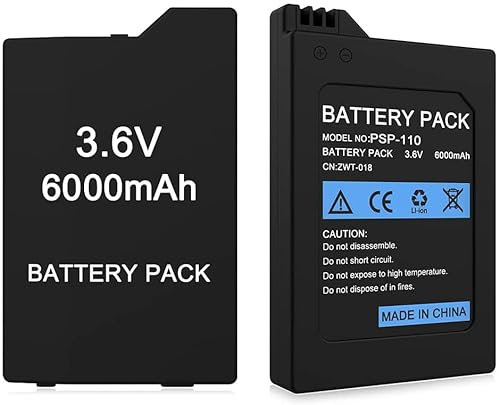 Akku für PSP 1000, 6000mAh 3,6V Lithium Ionen Ersatz Akku mit Hoher Kapazität für Sony PSP-110, PSP-1000, 1001, 1002, 1003, 1004, 1005, 1006, 1007, 1008, 1010 Konsole