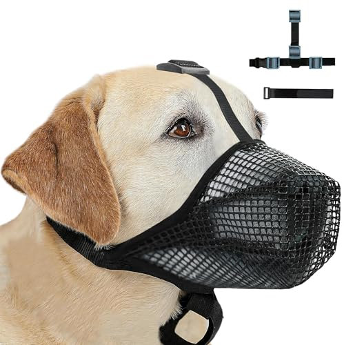 Maulkorb für Große Hunde, Atmungsaktive Haustiermaske Hundetraining, Maulkorb Mittlere für Beißen Kauen, Soft Mesh Maulkorb für Kleine Mittlere und Große Hunde (Blau, L)