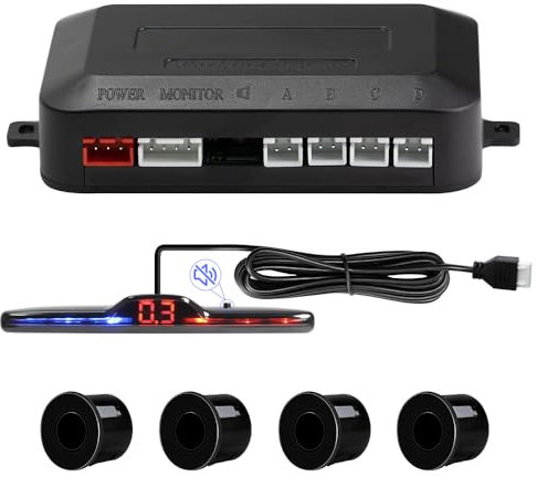 Radar de Recul Voiture, Aide au Stationnement avec 4 Capteurs de Stationnement Arrière PDC, Somme Kit D'alerte de Distance avec Volume Réglable Écran LED