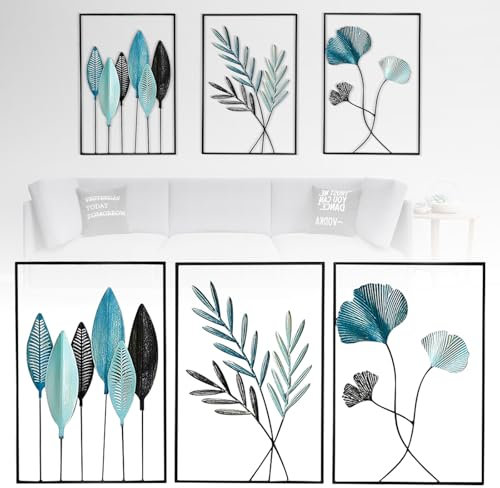 Hengrongshen 3 Stück Wanddeko Wohnzimmer Blattmotiv, Wanddeko Metall Modern für Wohnzimmer Schlafzimmer Büro & Flur