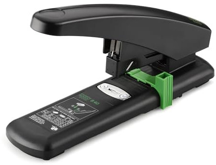 Novus B 40 re+new nachhaltiges Blockheftgerät (Heftleistung 100 Blatt, Antiblockiersystem, Kunststoffunterteil & Metalloberteil mit Kunststoffummantelung aus 97% recyceltem Kunststoff) schwarz-grün