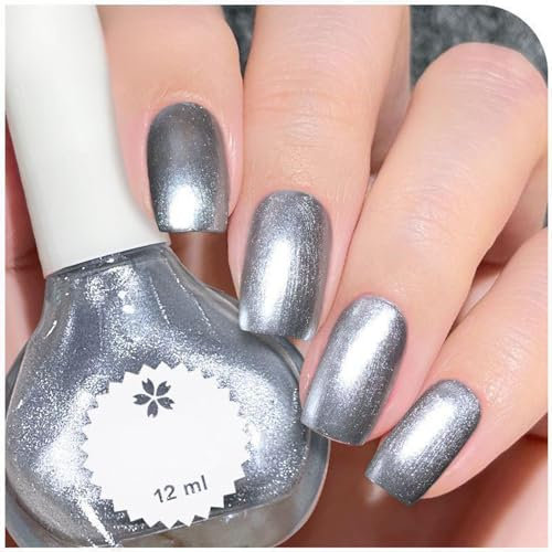Silver Grey Diamond Glitter Nail Polish – Holographic Sparkle, Quick Dry, Long-Lasting & Chip-Resistant – Non-Toxic, No UV Lamp Needed – For DIY Nail Art & Salon Manicure