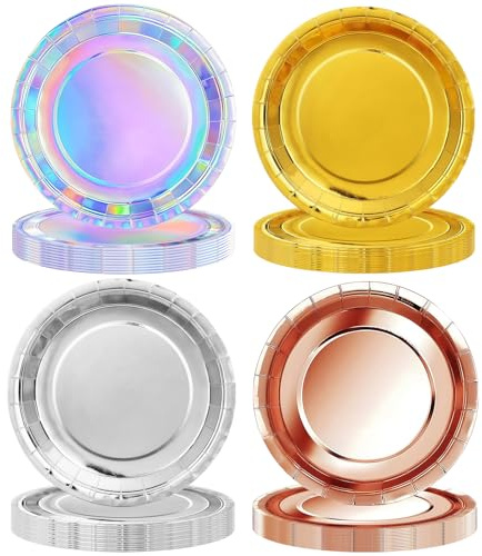 RONGZUBAT 40 piatti di carta colorati laser rotondi 18 cm, piatti di carta usa e getta, piatti rotondi usa e getta, piatti per feste, piatti da dessert per compleanno, baby shower, matrimonio