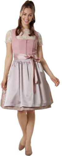 dressforfun Midi Dirndl Damen, Trachten Dirndlkleid Damen, Trachtenrock mit Schürze Dirndl, Zierschnürung Trachtenmieder, mit Dirndlbluse kombinierbar - rosé/Silber