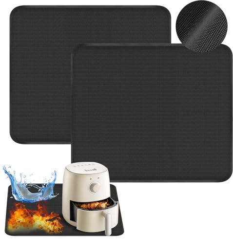 Pasdrucn 2 Stück Feuerfeste Unterlage Kaffeemaschine, 45x38cm Rutschfest Hitzebeständige Unterlage für Heißluftfritteuse, Hitzeschutzmatte für Luftfritteuse, Rutschfest und Wasserdicht (45x38cm)