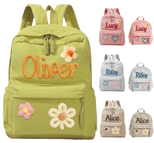 Personalisierter Rucksack mit Namen, Cord-Rucksack für Kinder mit geflochtener Kordel, Individuelle Schultasche für Jungen und Mädchen, Schulanfang Geschenk für Kindergarten und Schule (Style 2)