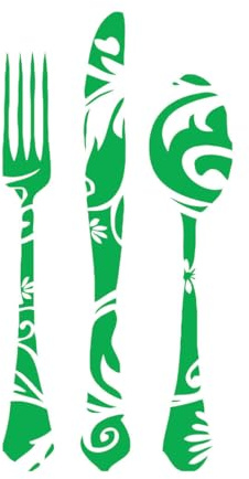 Stickers gravés Cuillère, couteau, fourchette, vaisselle de cuisine pour restaurant 45x89.8cm Personnalisation Vert