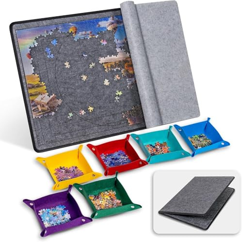Sancallie 6 Compartments Felt Liner Jigsaw Puzzles Foldable with Storage Guides for Jigsaw Puzzles Lightweight and Portable for 1000, 750 and 500 Pieces Jigsaw Puzzle