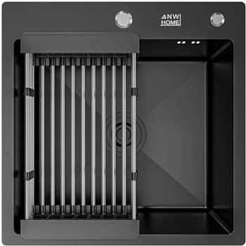 ANW HOME Evier Cuisine 1 Bac 50x50 cm, Noir