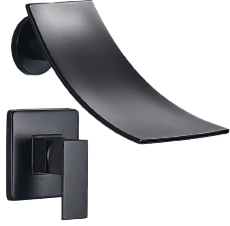 Ari Wasserfall Waschtischarmatur Unterputz aus Messing GERT Modernes Design Badezimmer Armatur mit Keramikventil und Breitem Wasserstrahl für Waschbecken Einhebelmischer Wandmontage (Schwarz)