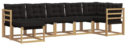 vidaXL Outdoor-Sofagarnitur mit Kissen 7 pcs Weiß und Schwarz, Moderne Loungemöbel für draußen, wetterfestes Sofa, Bequeme Sitzgelegenheit, minimalistisches Gartenmöbel
