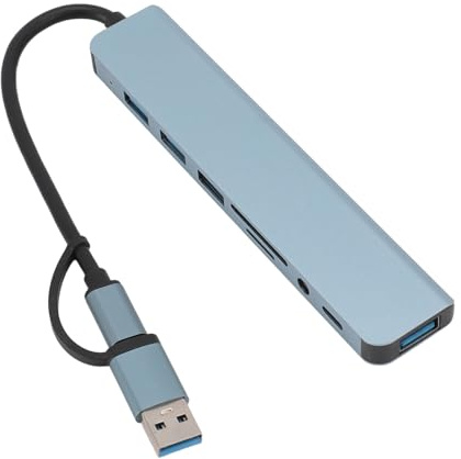 Rcniso Docking Station Multiporta, Lettore di Schede di Memoria con Porta Audio 8 in 1 da 3,5 Mm Plug and Play Hub USB USB C per Tablet per Telefono