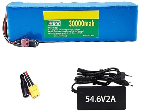 Leilaohu Batterie 48 V 30 Ah pour Trottinette Électrique, Batterie Au Lithium pour Vélo Électrique, Pack Batterie Au Lithium avec Chargeur, Batterie 48 V pour Trottinette, XT60 48V 30AH,XT60 Plug