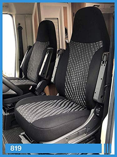 BREMER SITZBEZÜGE Maß Piloten Schonbezüge Sitzbezüge kompatibel mit Wohnmobil Camper Ducato Fahrer & Beifahrer 819 Schonbezug Set in Schwarz/Grau