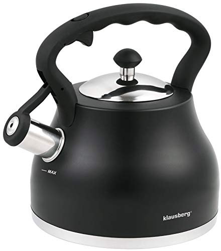 KLAUSBERG Whistling Kettle with Pipe Stainless Steel Triple Layer Base 2.7 (Black)