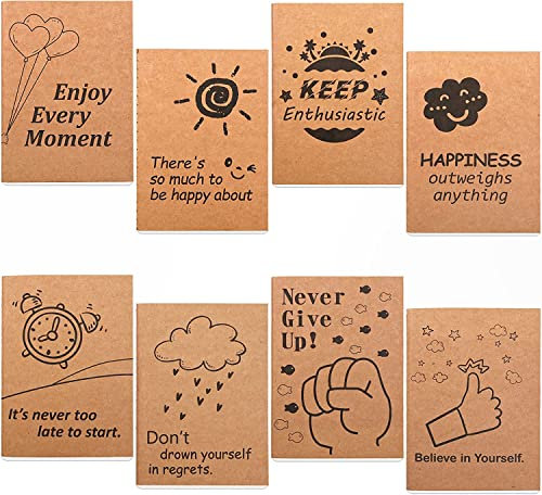 feela Notizbuch A6, 8 kleines Notizbuch kraft, 8 Designs niedliche Mini-Taschen-Notizbücher, 80 Seiten, 14,7x10,4cm, Mini Notizbuch liniert, Notizblock Set geeignet für Büro und Schule, Kraftpapier