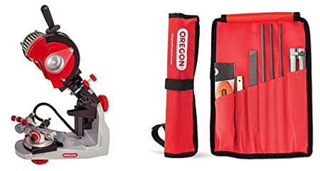 Oregon Professional 230 Volt Sägeketten-Schleifmaschine mit Hydraulischer Kettenklemmung, (620-230) & Universal-Kettensägen-Feilensatz, Kettensägen Schärfgerät Wartungssatz für Sicheres(617067)