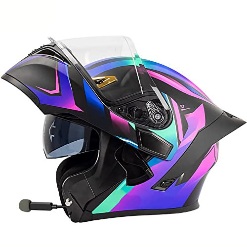 Motorradhelm Helm Motorrad Mit Bluetooth Integriert Klapphelm Mit Doppelvisier Mit Eingebautem Mikrofon für Automatische Reaktion ECE-Zertifizierung Für Frauen Männer