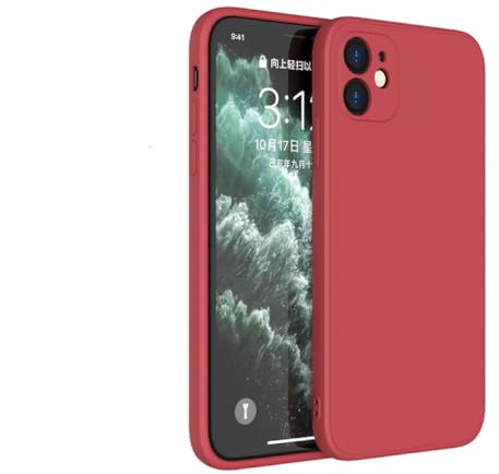 ameego Premium Liquid Silicone Case for iPhone 12 - Full Protection, Anti-Scratch, Shockproof, Wireless Charging, Dust-Resistant, Lanyard-Friendly Design (Red)