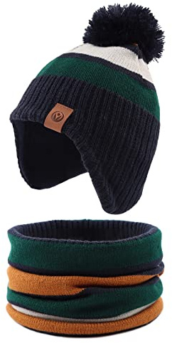 XIAOHAWANG Baby Mütze Winter Klassische Kindermütze Mädchen Jungen Warme Strickmütze mit Pompon Kleinkind Bommelmütze für Outdoor-Aktivitäten