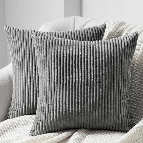 Topfinel 2er Set Kissenbezug 40x40 Dunkle Grau Kordsamt gestreiftes Muster Kissenbezüge Kissenhülle Dekokissen Sofakissen Nackenkissen Kopfkissen Couchkissen Dekokissen Deko Wohnzimmer